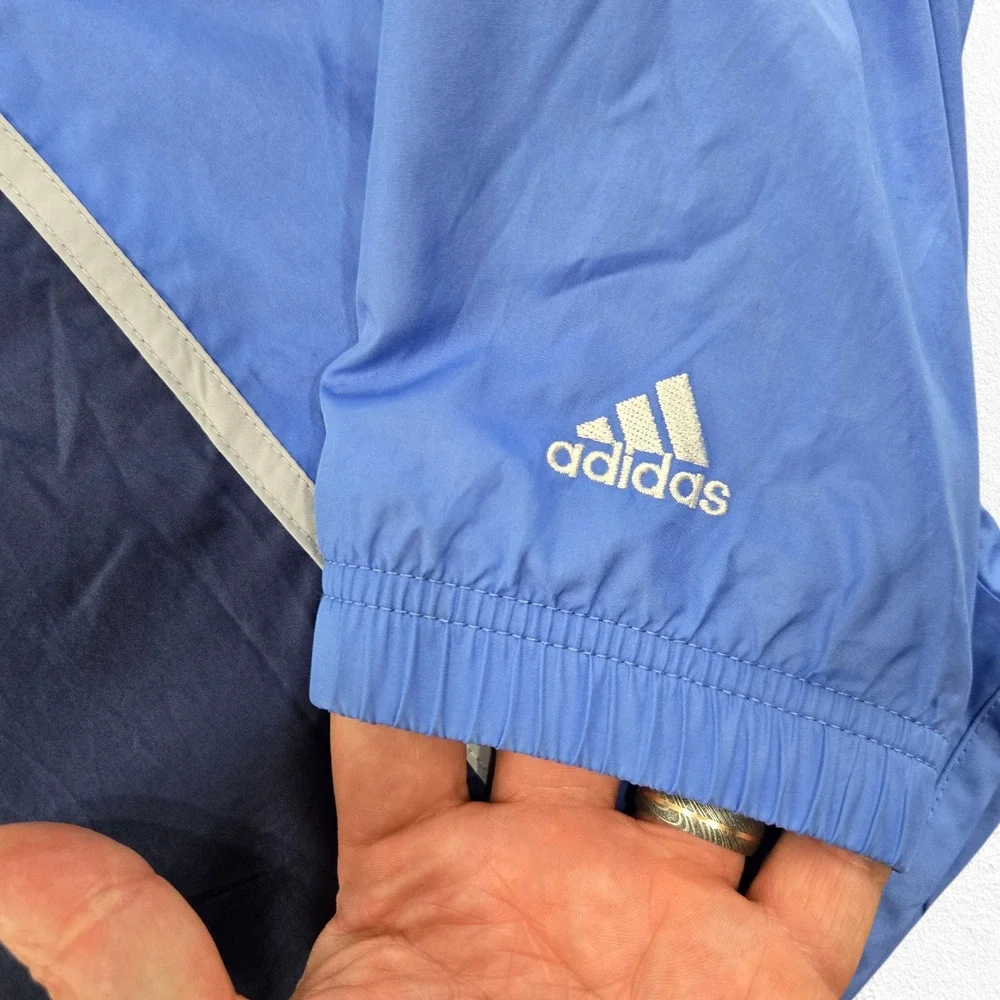 Y2K Adidas Windbreaker Jacket Blue Navy Zip Up Track Top Size M 2001 Vintage